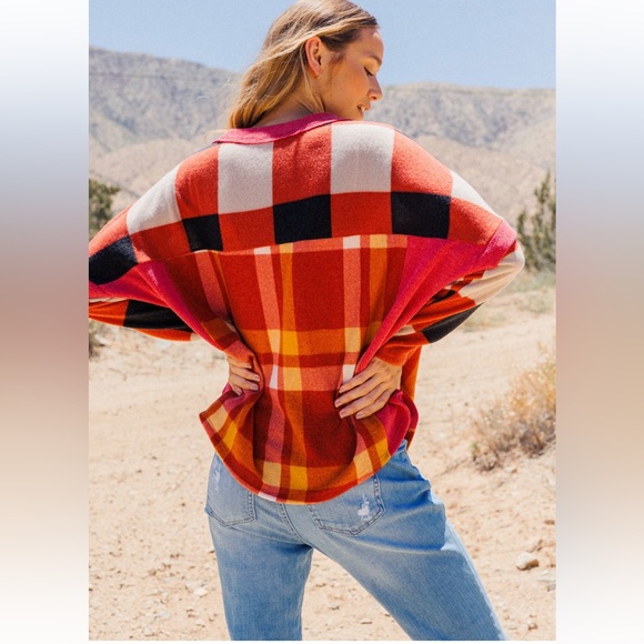 35 Boho Plaid Pattern Loose Fit Top - Picture 5 of 5